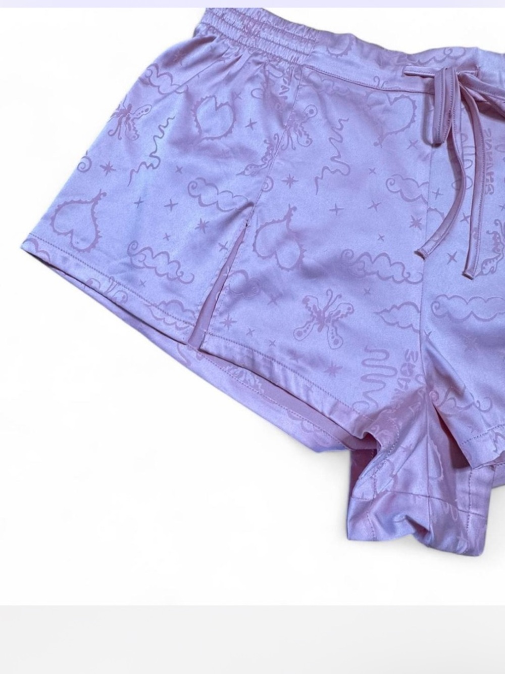 💜 Savage X Fenty Heavenly Satin Sleep Short (M)-Playtime Pink Musings Jacquard - Picture 4 of 8